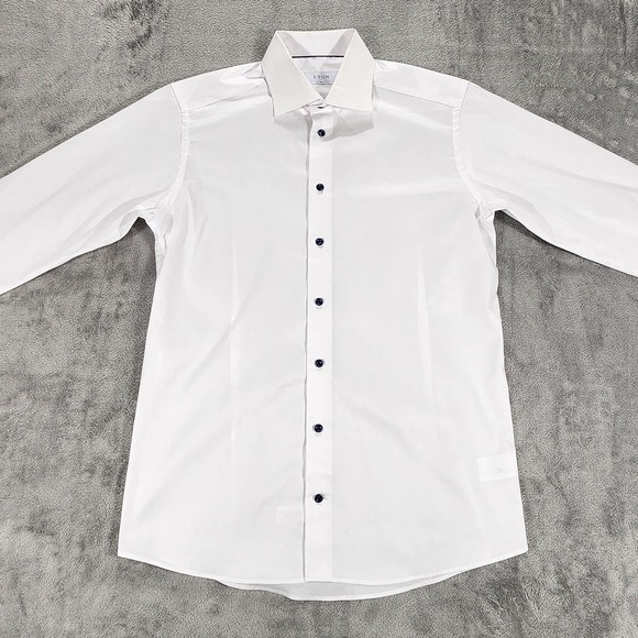 Eton Shirt Mens 16.5 42 White Slim Fit Dress Long Sleeve 100% Cotton Solid - Picture 2 of 13
